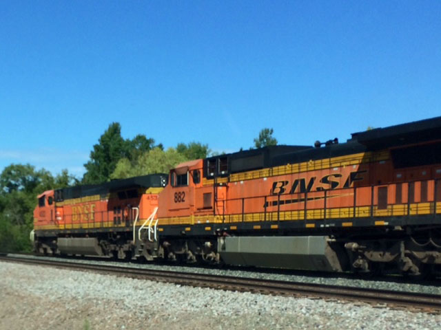 BNSF locomotives moving along the Northern Corridor. (DTN file photo by Mary Kennedy)